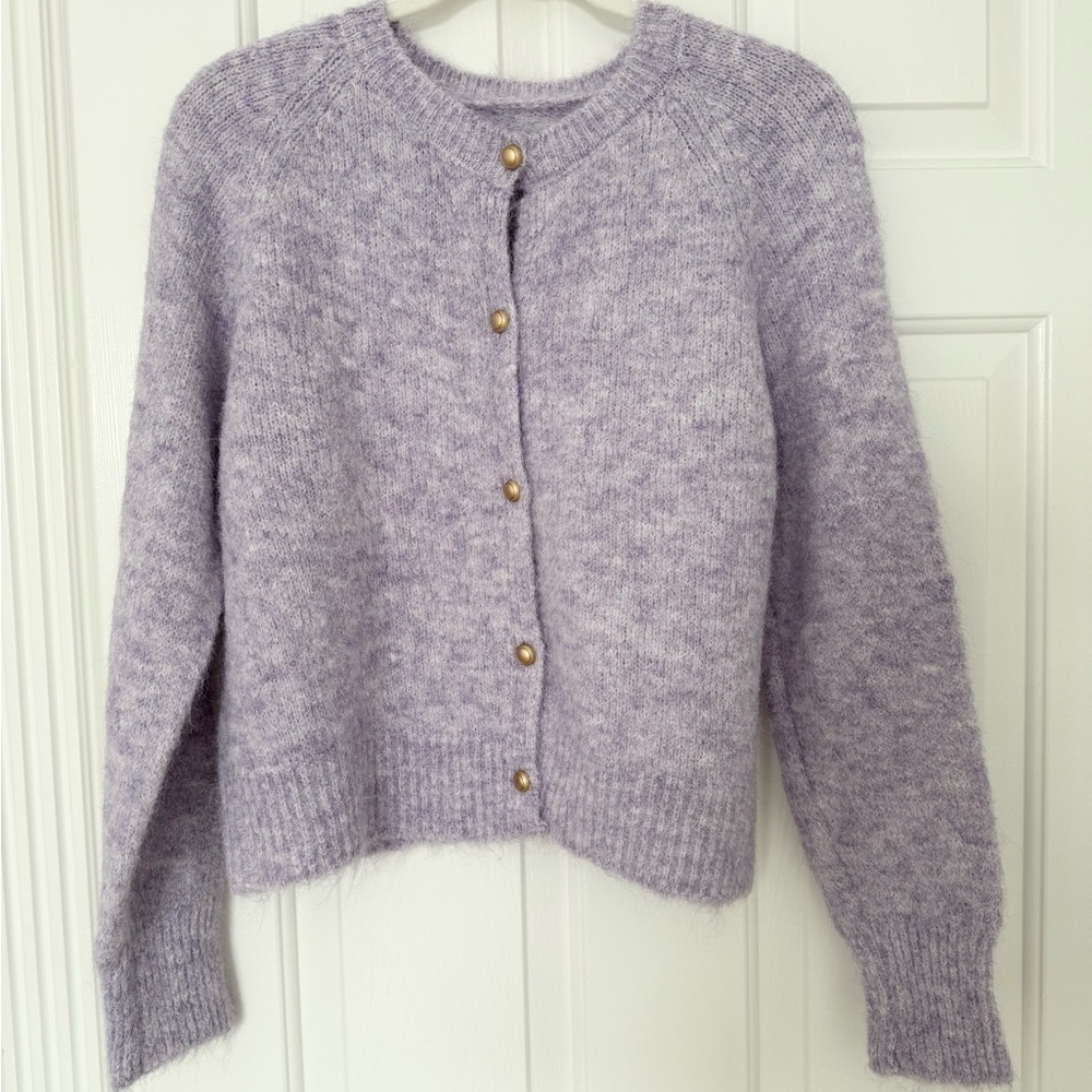 Korean Style Lavender Fuzzy Knit Cardigan Soft Cozy Sweater